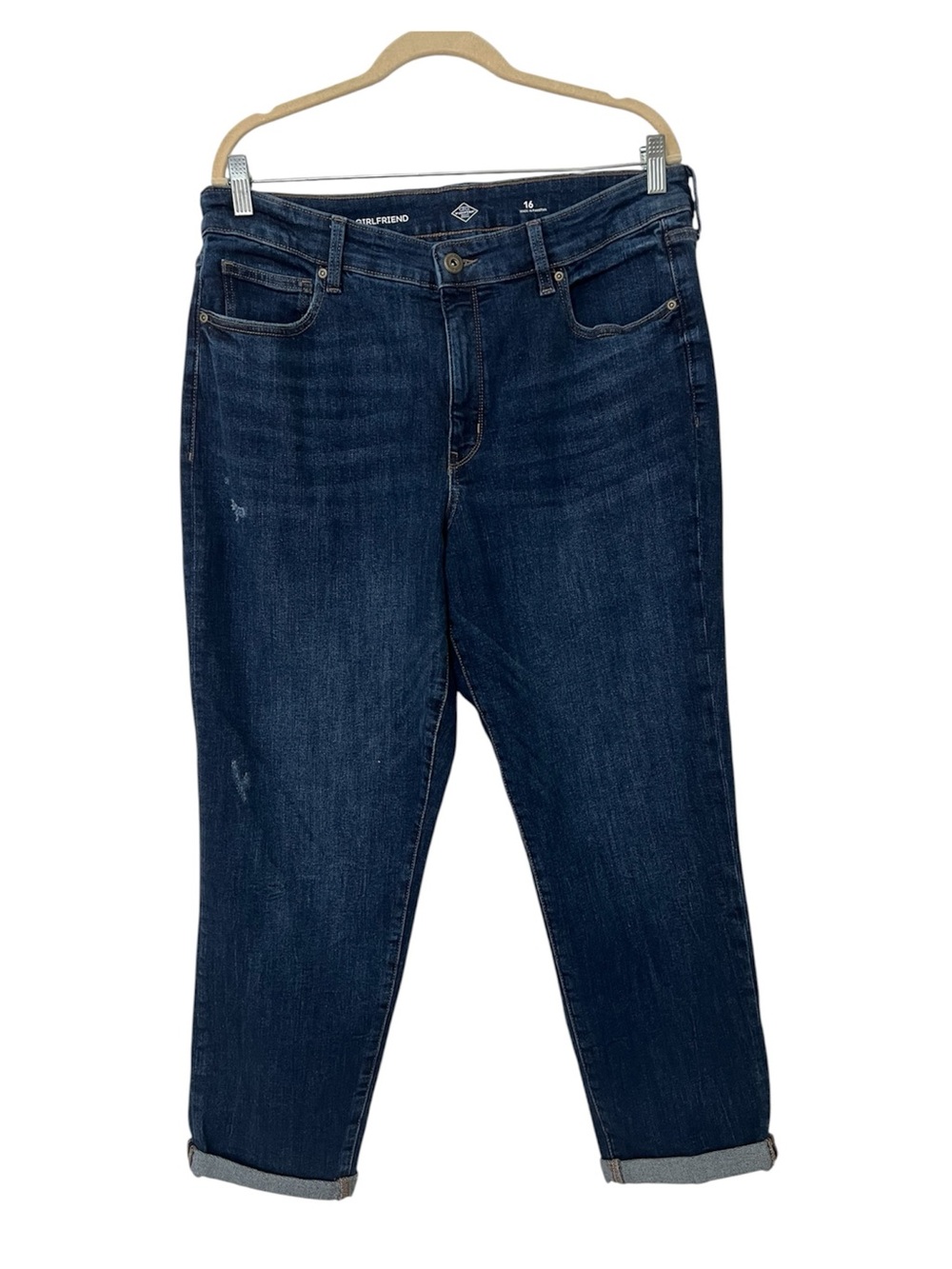 NWOT St. John’s Bay High Rise Dark Wash Denim Girlfriend Jeans Women’s Size 16